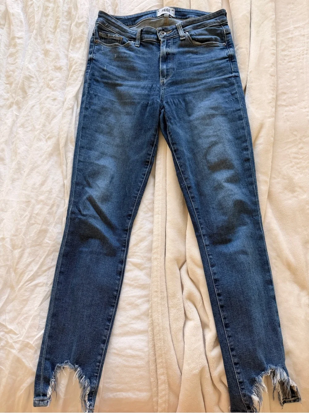 PAIGE Dark Blue Skinny Jeans with Raw Hem - Picture 3 of 9
